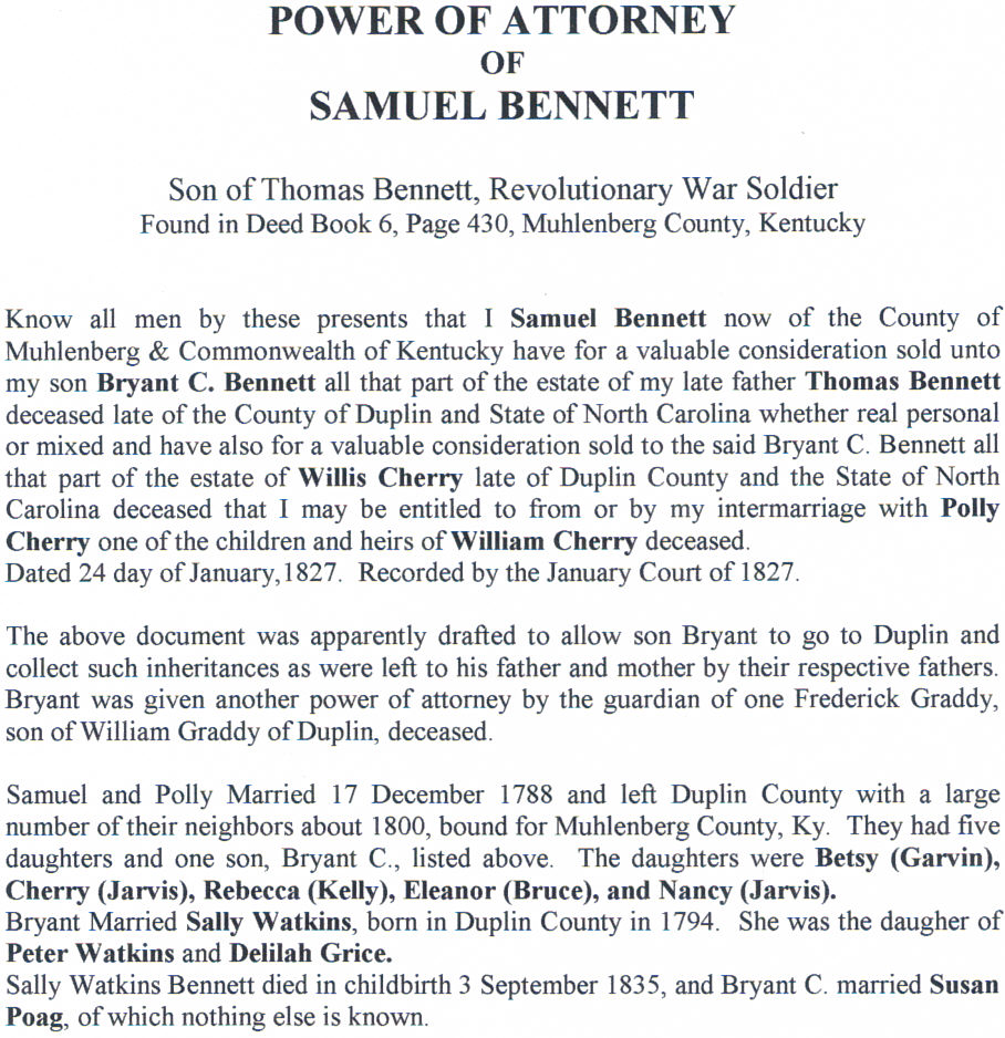 Power of Attorney Samuel Bennett