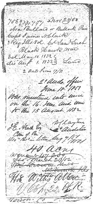 ASA BULLARD SERVICE RECORD BLACK HAWK WAR IN ILLINOIS 1832-1833