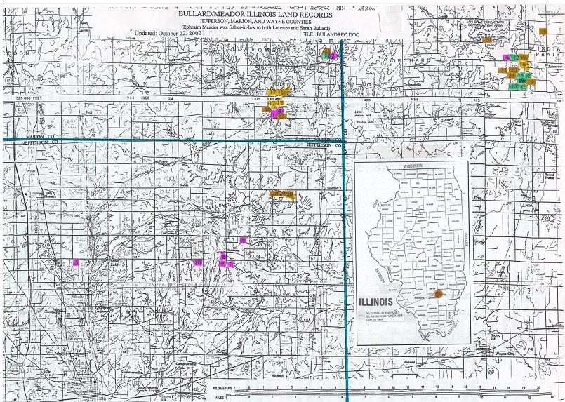 BULLARD/MEADOR LAND TRANSACTIONS MAP 1830-1855 THE DECADE OF 
THE 1840s